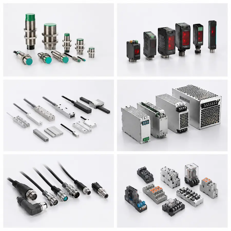 J&V proximity sensors, photoelectric sensors, magnetic switches, power supplies, industrial connectors and relays